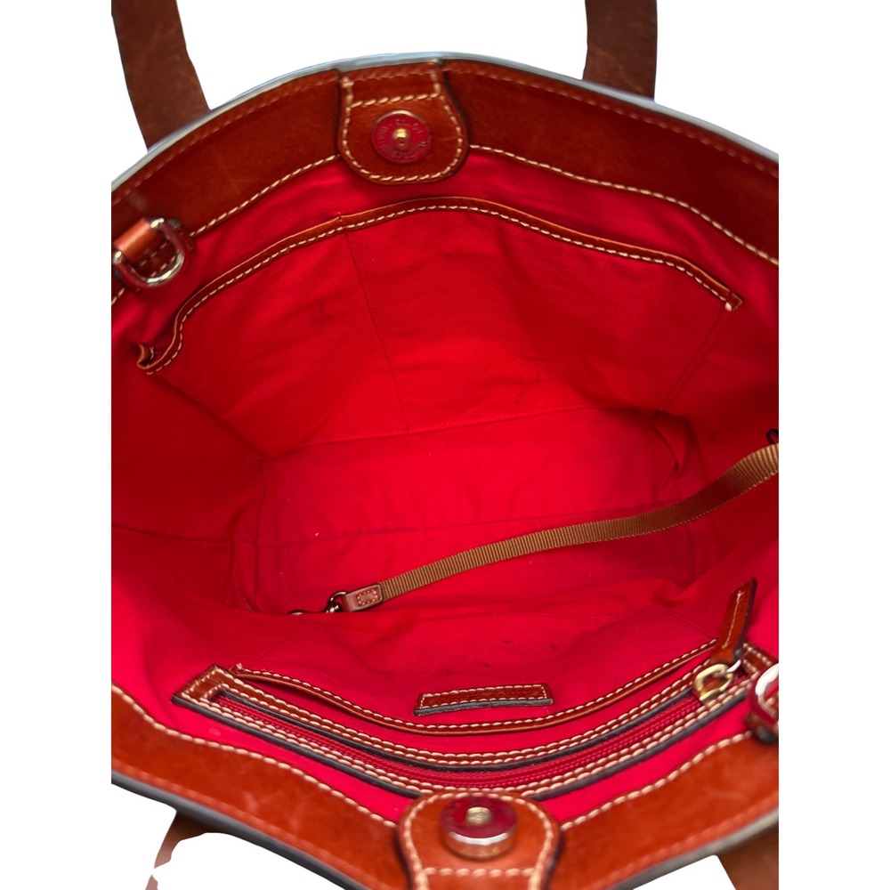 Dooney & Bourke Black Pebble Leather Tote Bag Brown Trim Red Interior - Picture 9 of 9